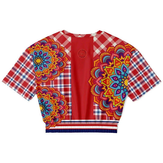 Hippy-Dippy Plaid Eco-Poly Cropped Short Sleeve Pullover