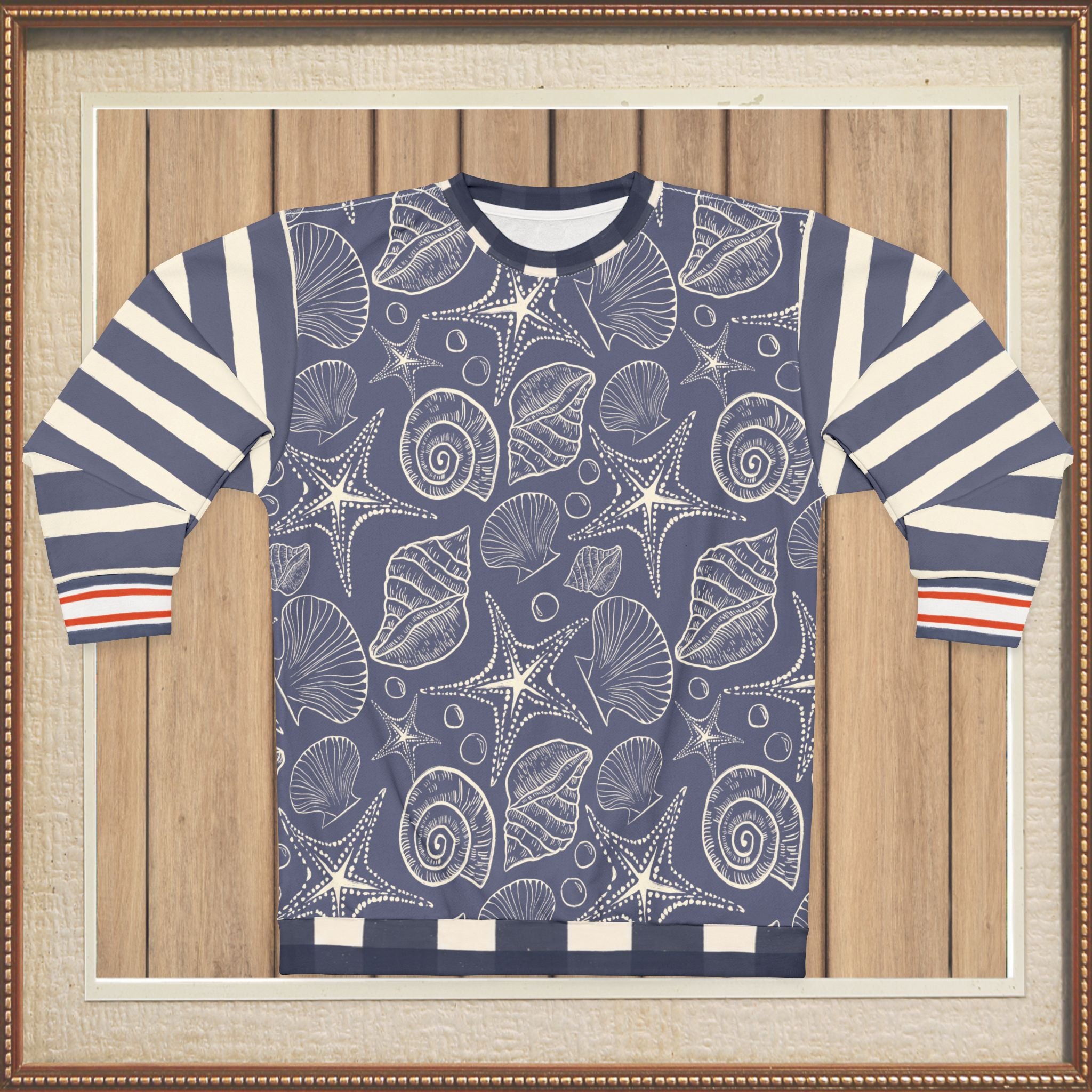 Sail Away Seashell Sketch in Blue Unisex Sweatshirt