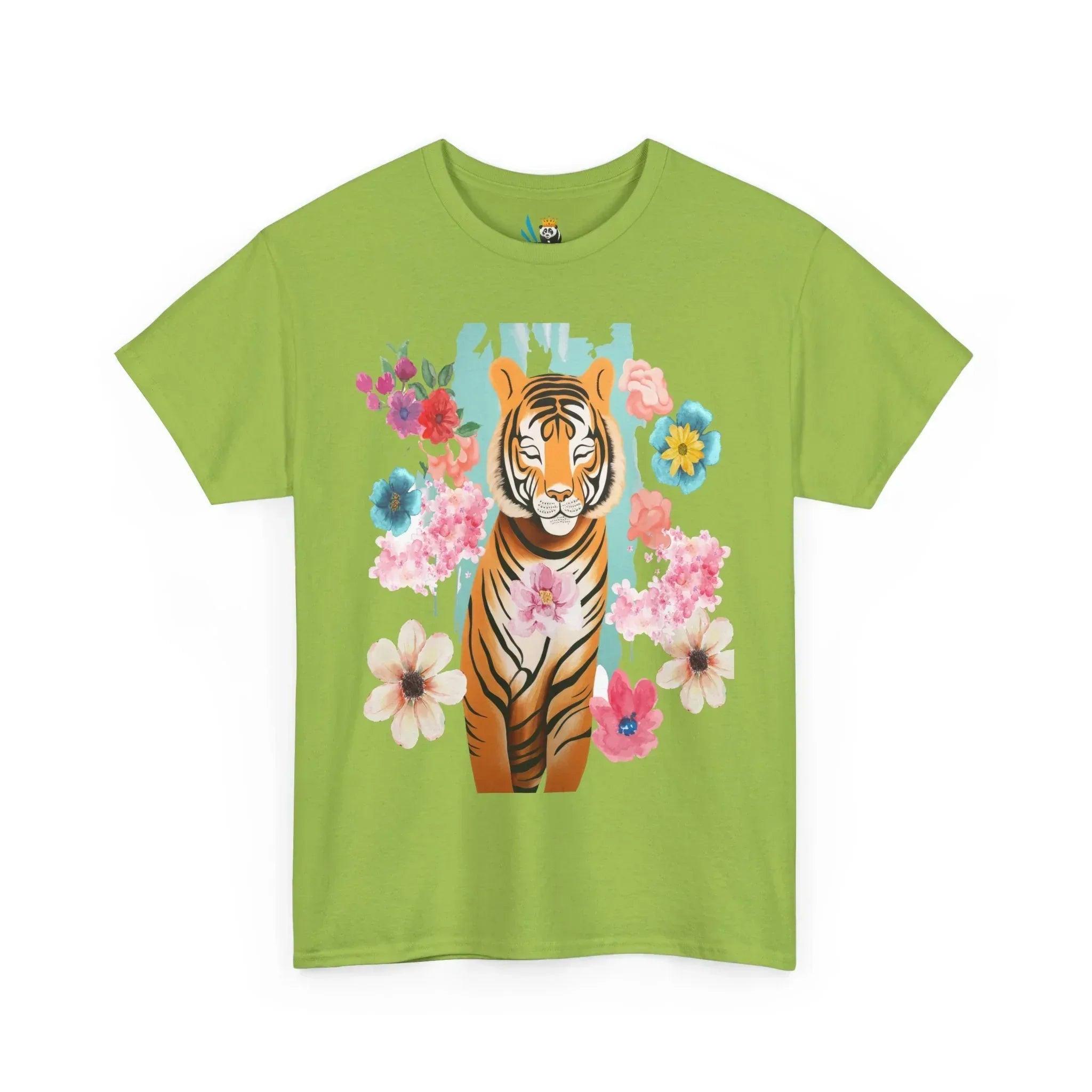 Tiger at Peace in Flowers Heavyweight Unisex Tee