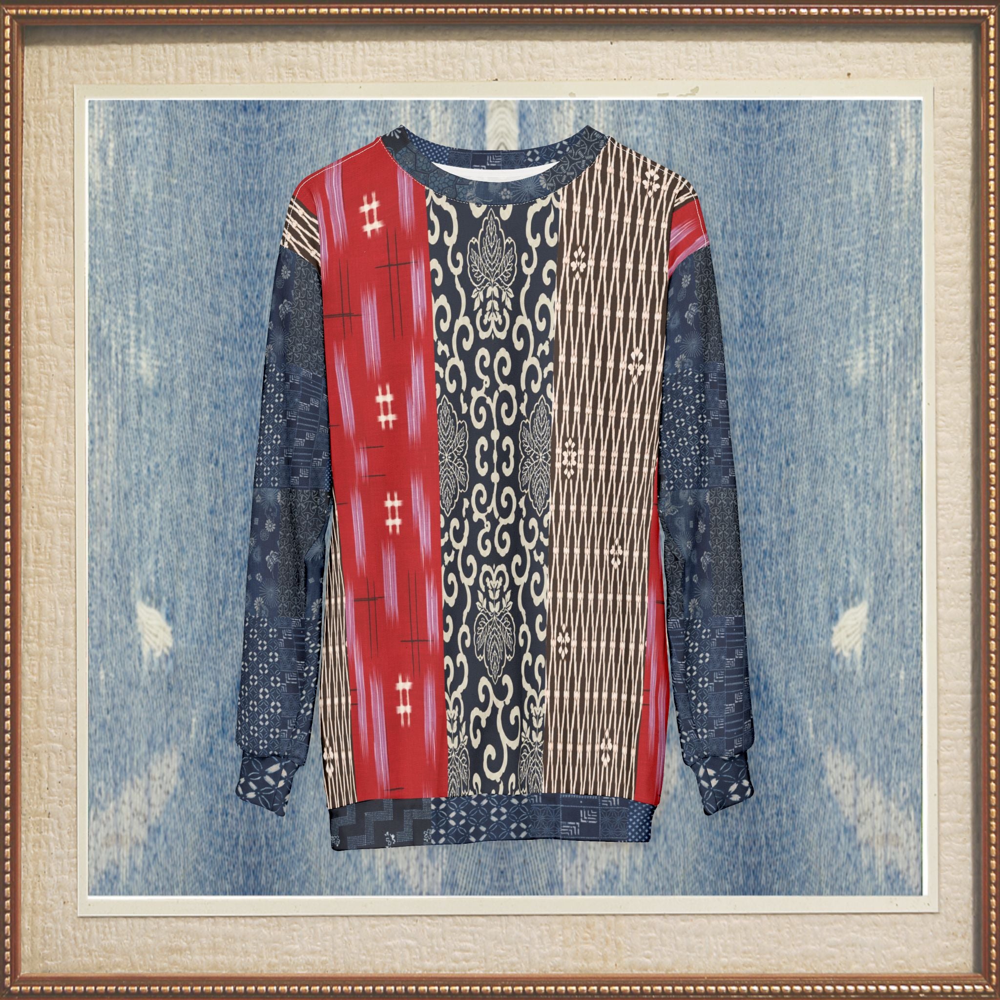 Indigo Edo Kabuki Patchwork Unisex Sweatshirt (Gold Label)