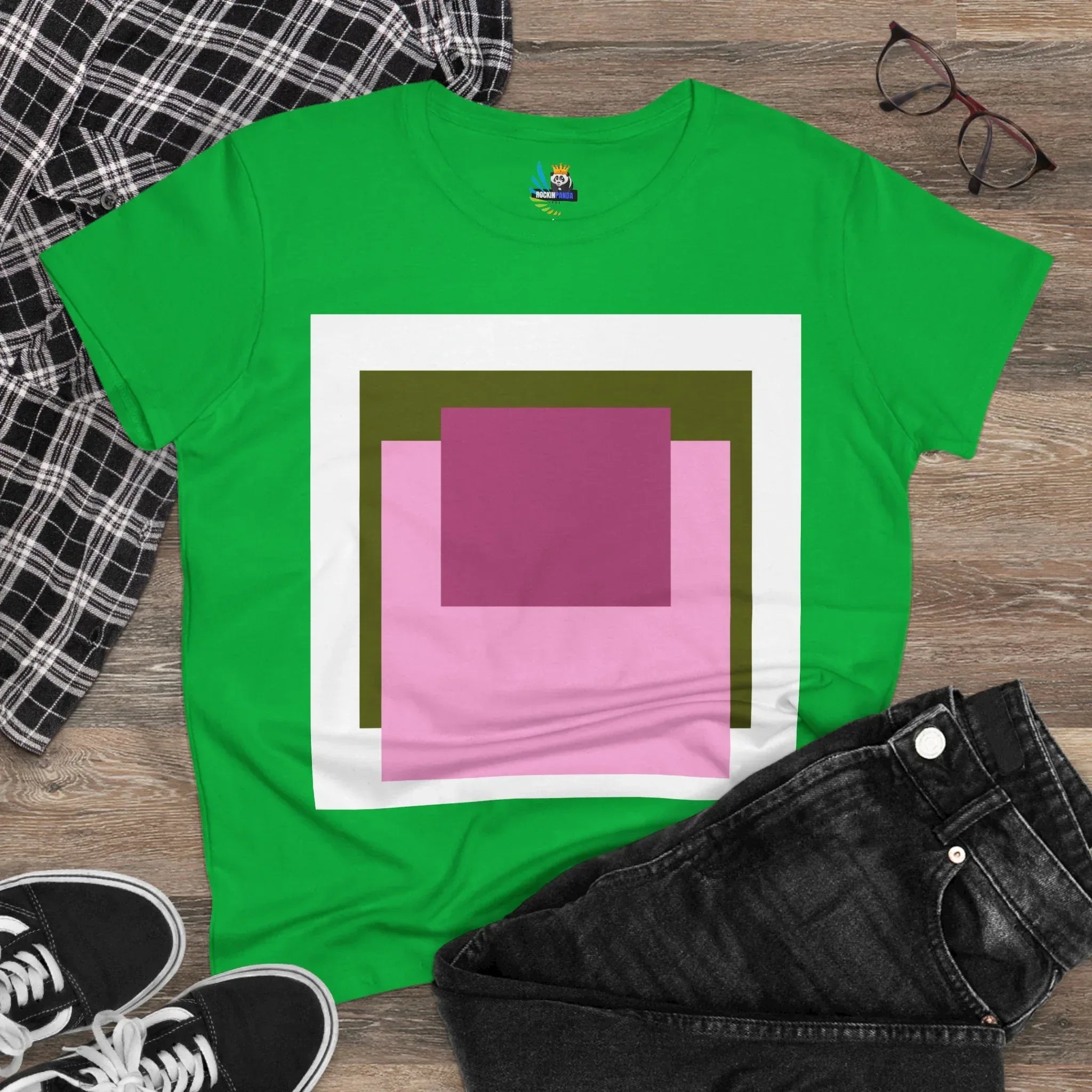 T-Shirt - Pink Rose Granny Quadruple Square Women&
