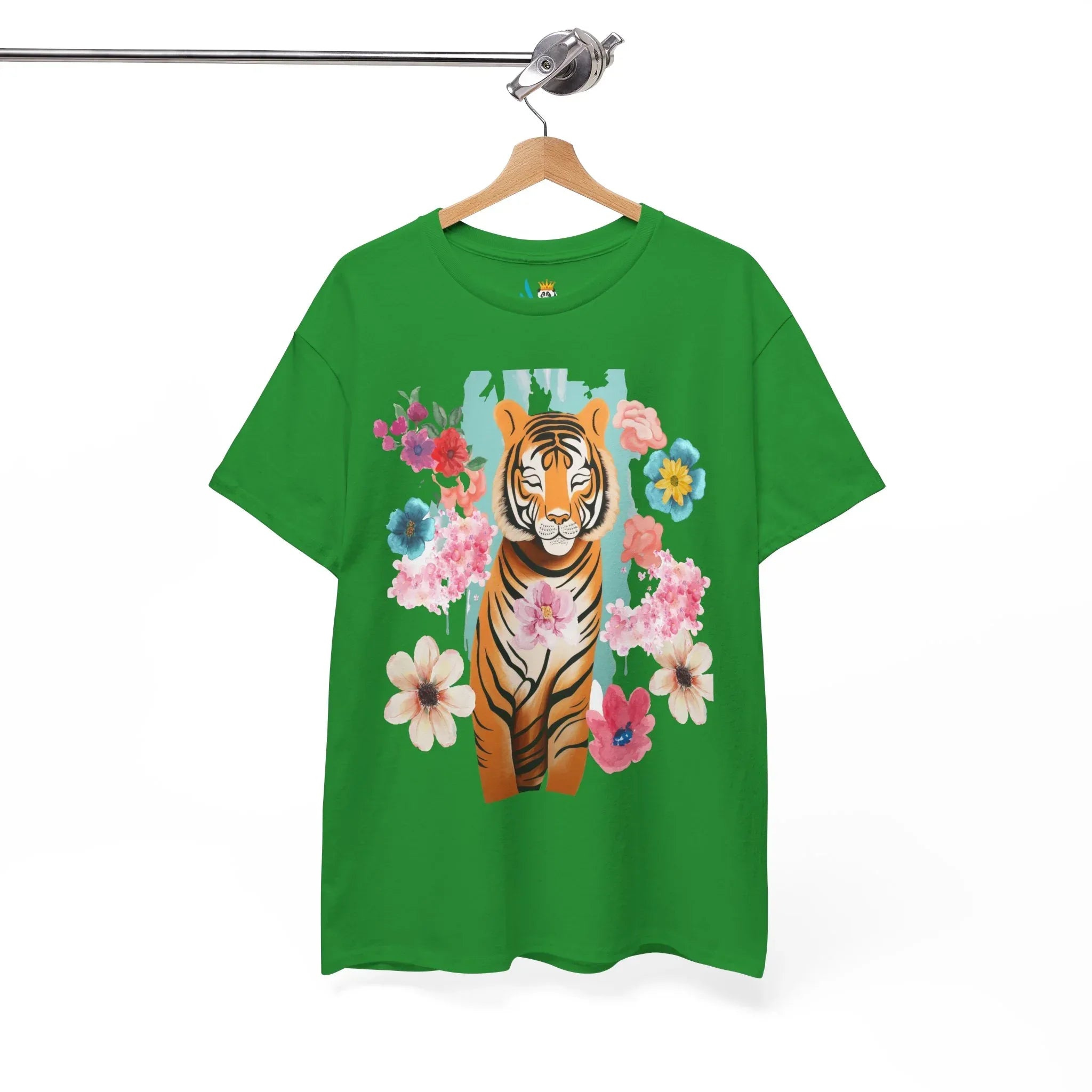 Tiger at Peace in Flowers Heavyweight Unisex Tee