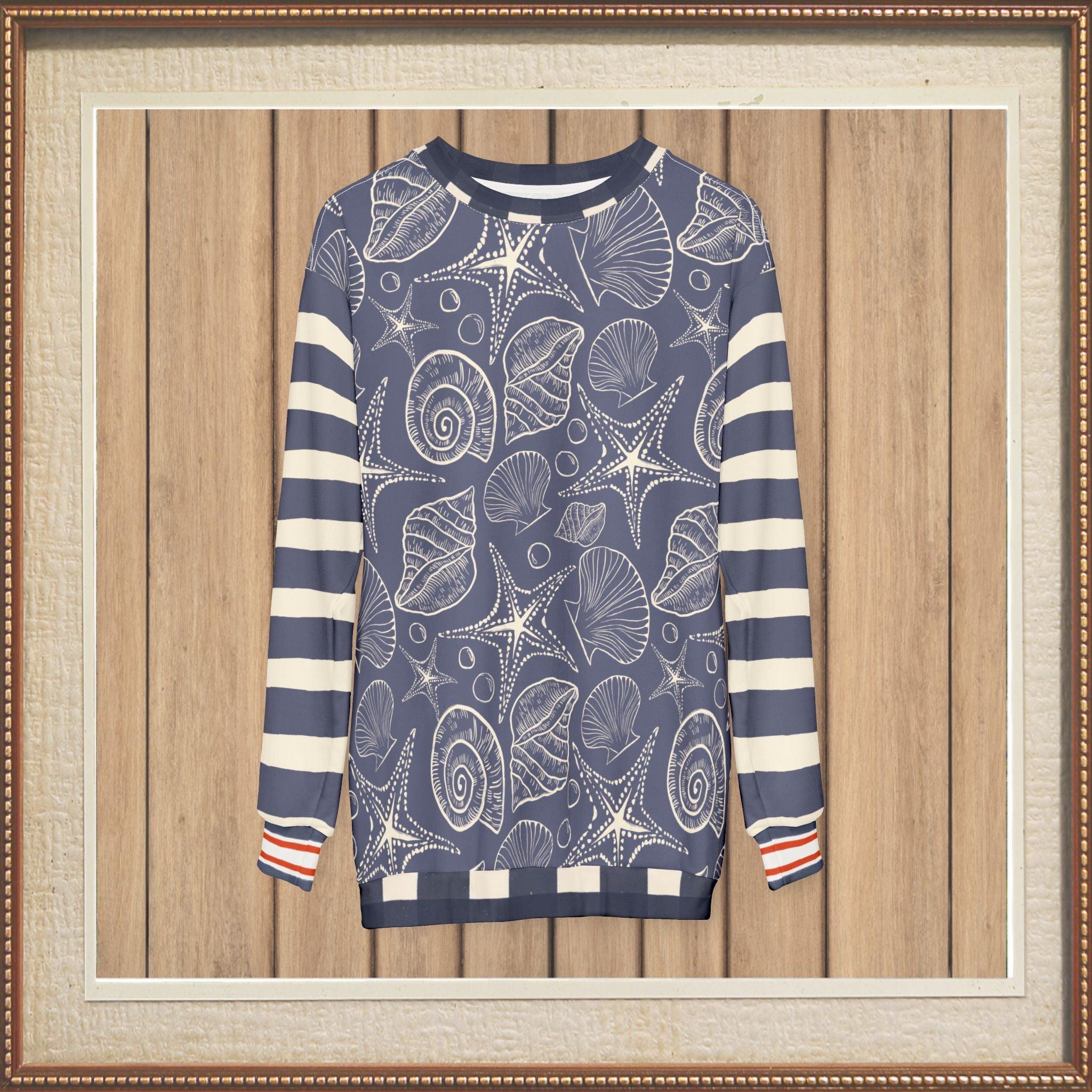 Sail Away Seashell Sketch in Blue Unisex Sweatshirt (Gold Label)