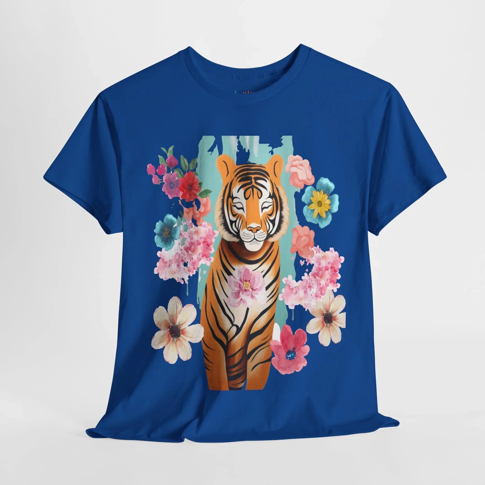 Tiger at Peace in Flowers Heavyweight Unisex Tee