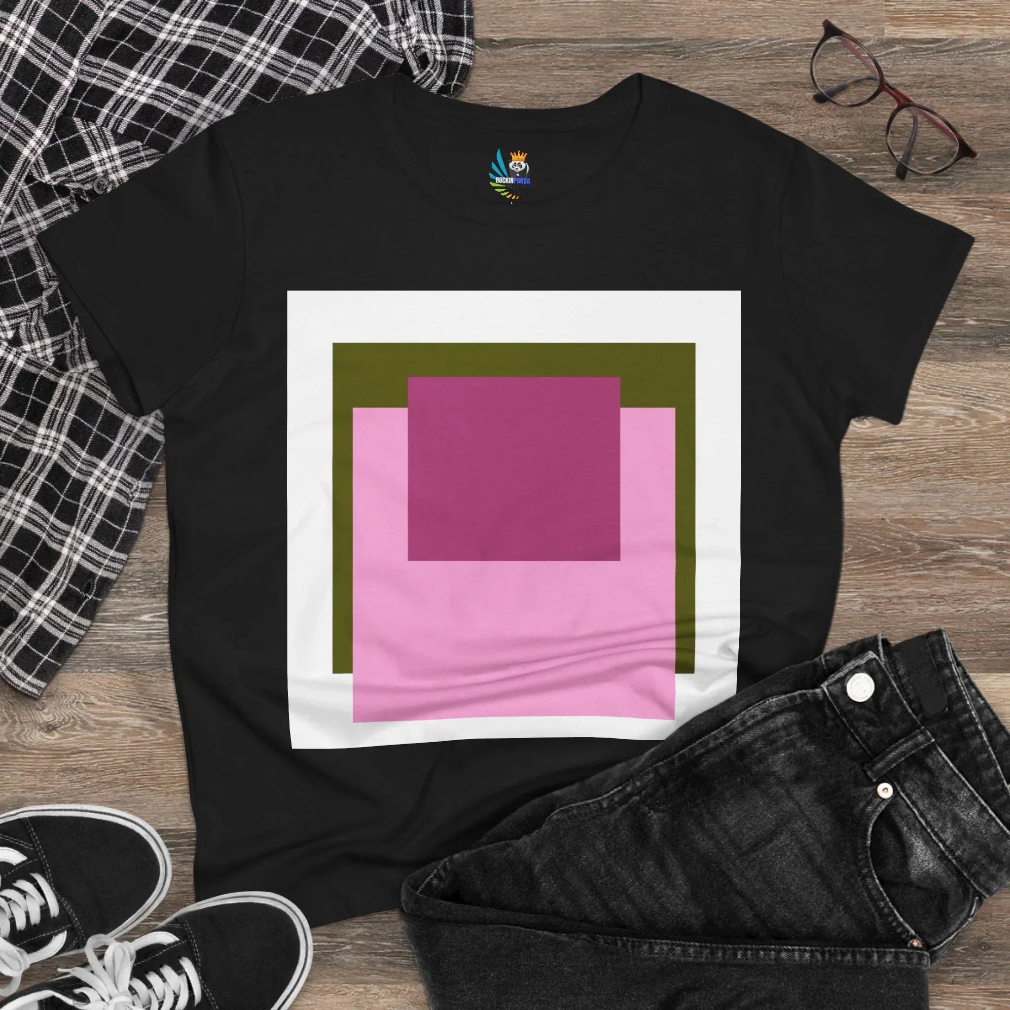 T-Shirt - Pink Rose Granny Quadruple Square Women&
