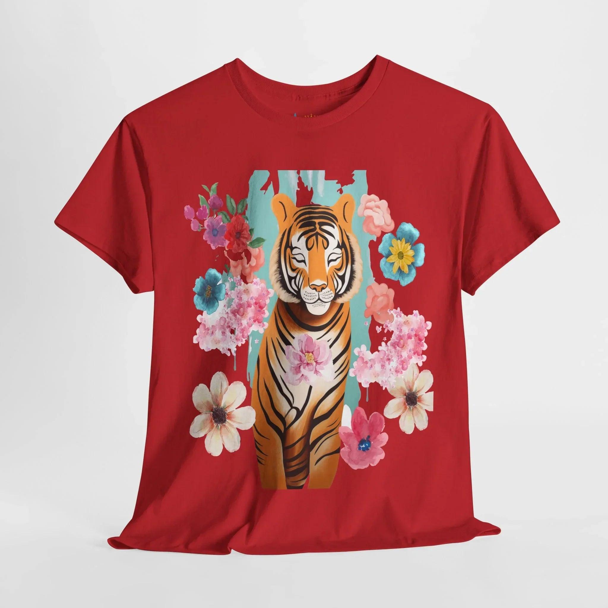 Tiger at Peace in Flowers Heavyweight Unisex Tee