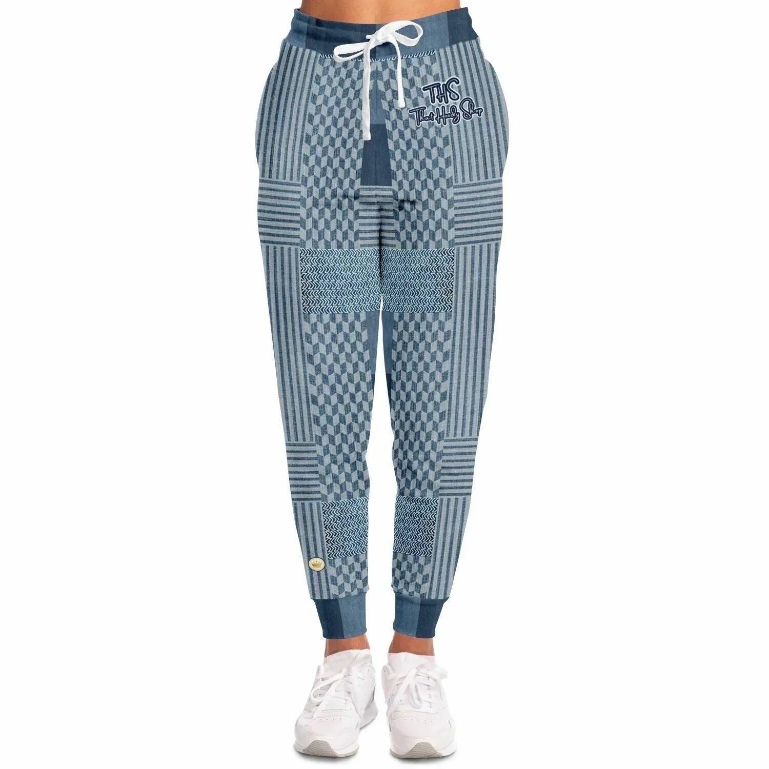 Denim Railroad Patchwork Print Eco-Poly Unisex Joggers