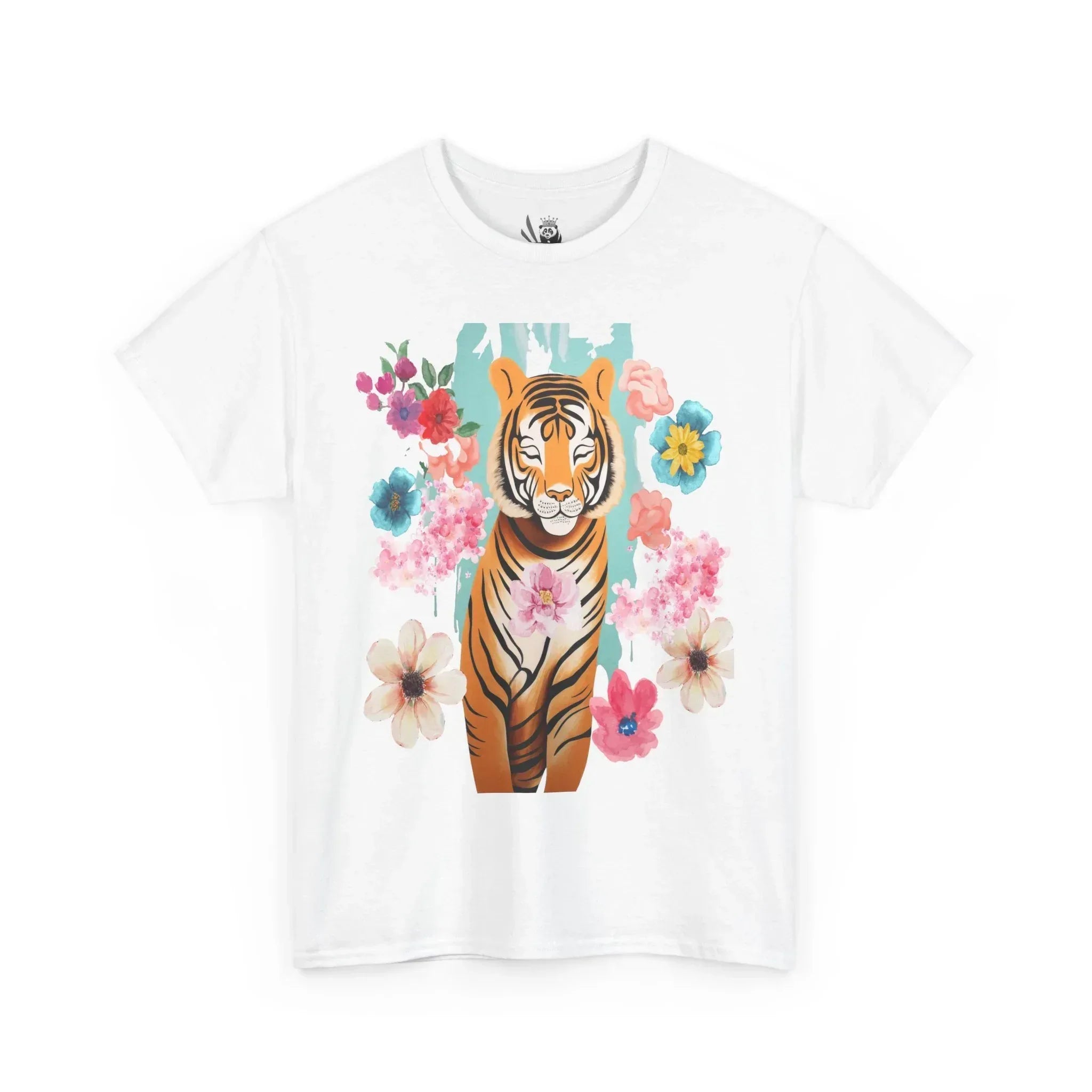Tiger at Peace in Flowers Heavyweight Unisex Tee