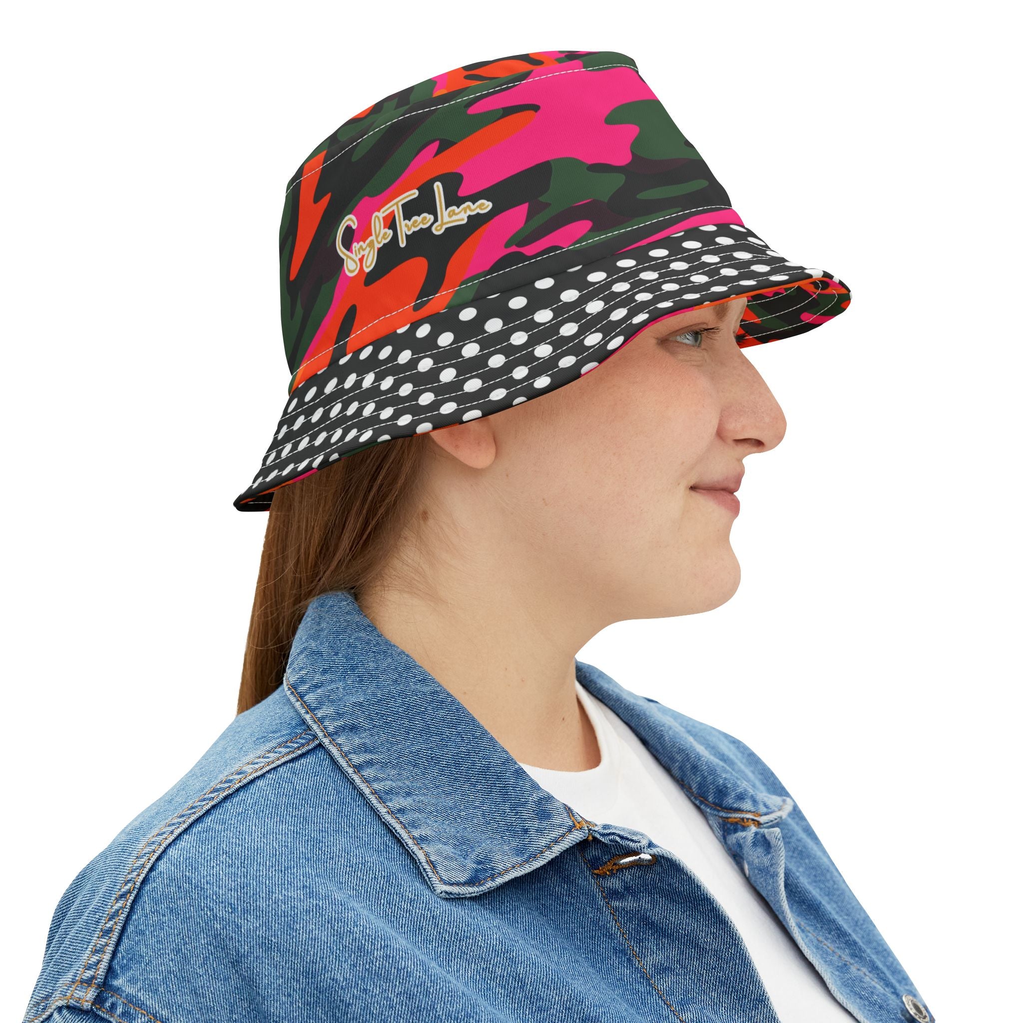 Just a Monday Dayglo Camouflage Polka Dot Vibrant Bucket Hat