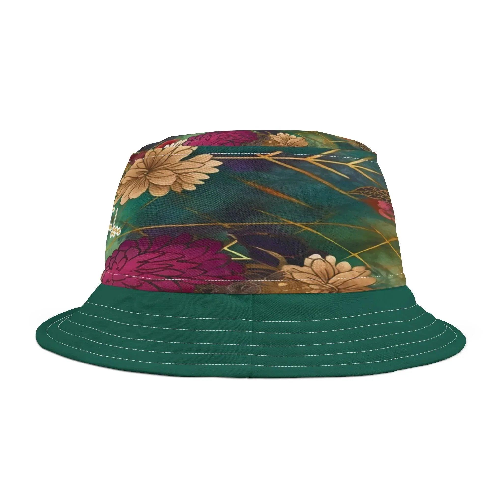 Chiyogami Green Mountain Asian Floral Vibrant Bucket Hat