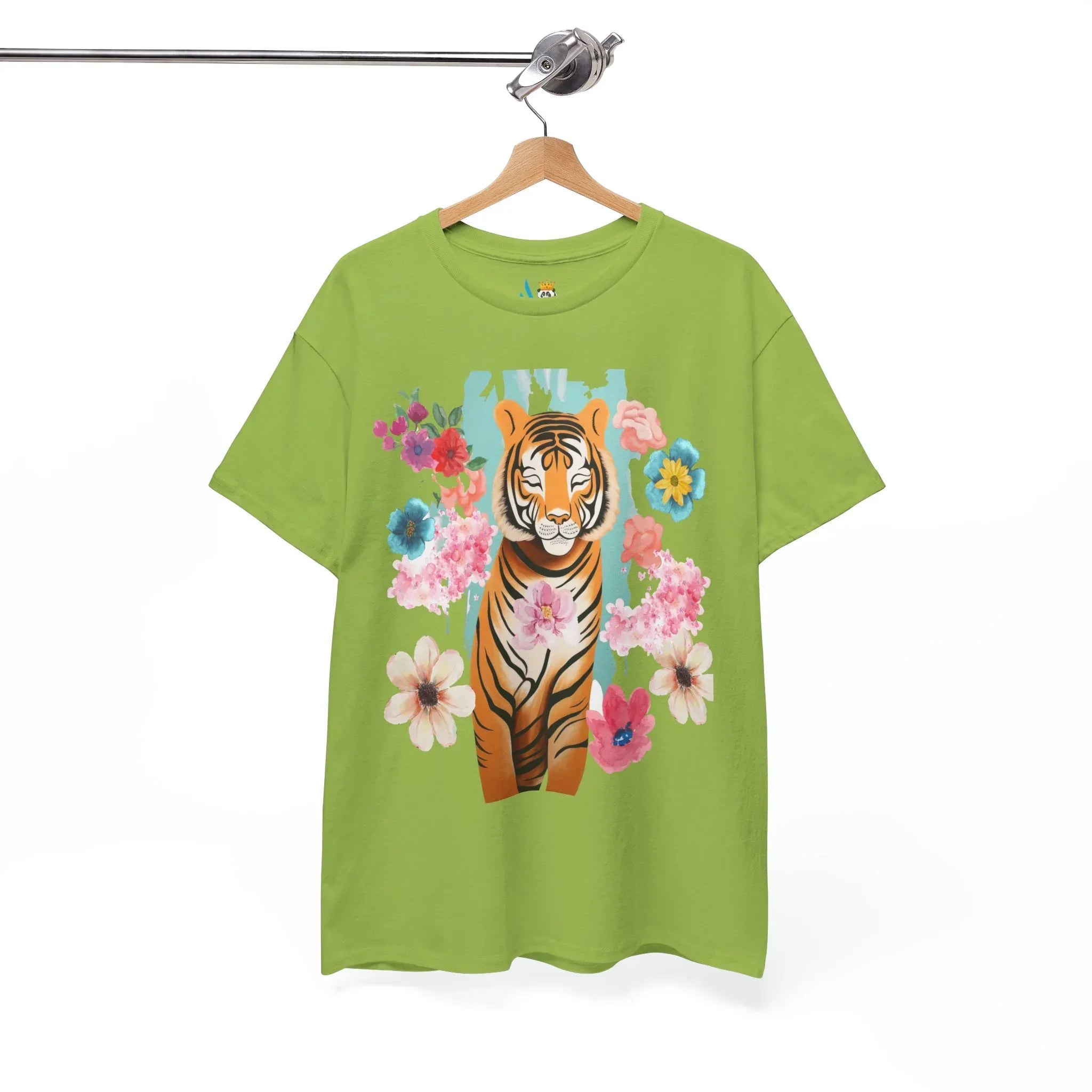 Tiger at Peace in Flowers Heavyweight Unisex Tee