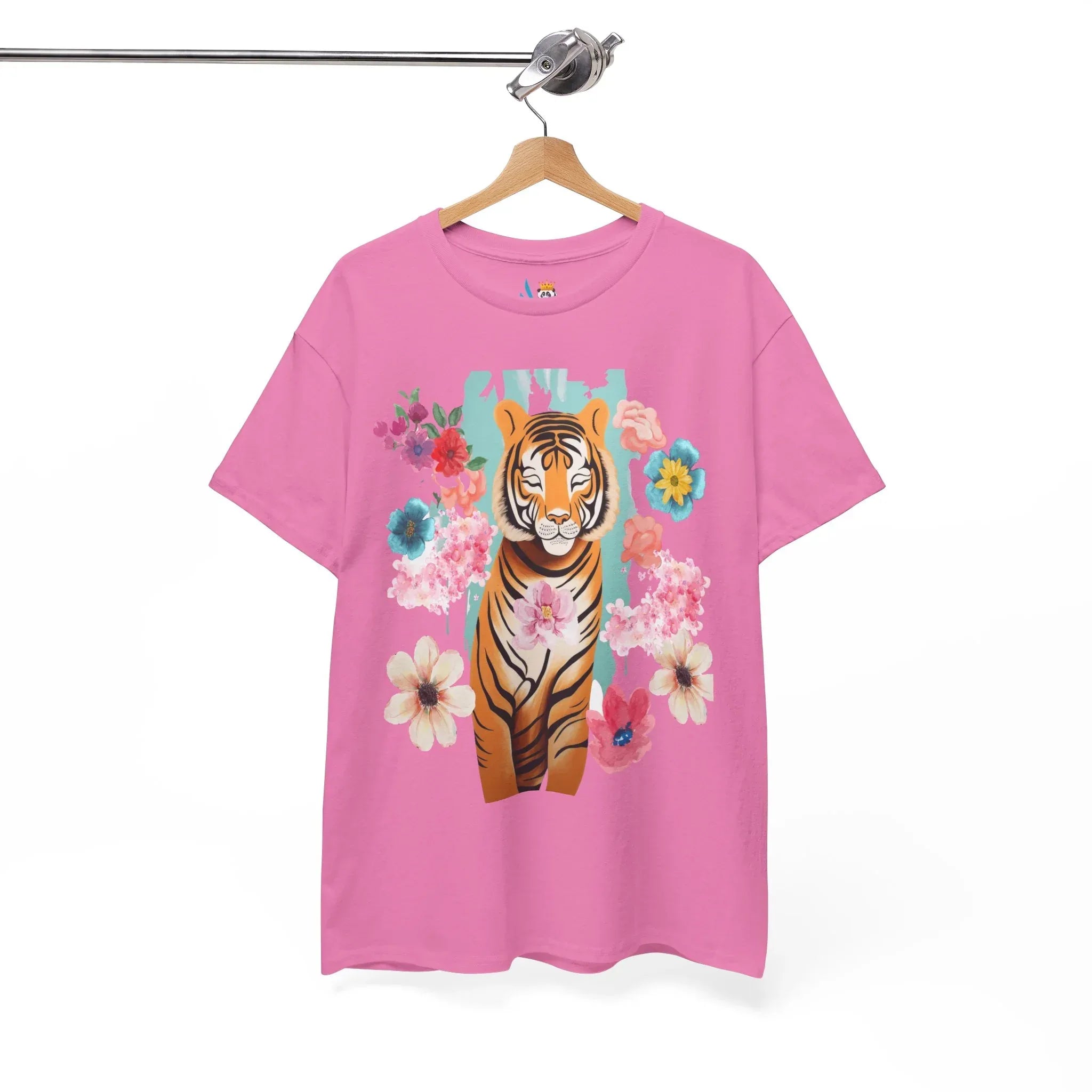 Tiger at Peace in Flowers Heavyweight Unisex Tee