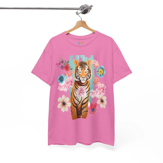 Tiger at Peace in Flowers Heavyweight Unisex Tee