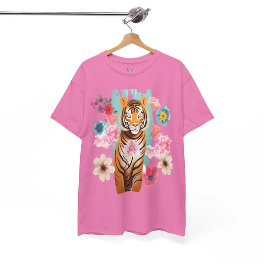Tiger at Peace in Flowers Heavyweight Unisex Tee