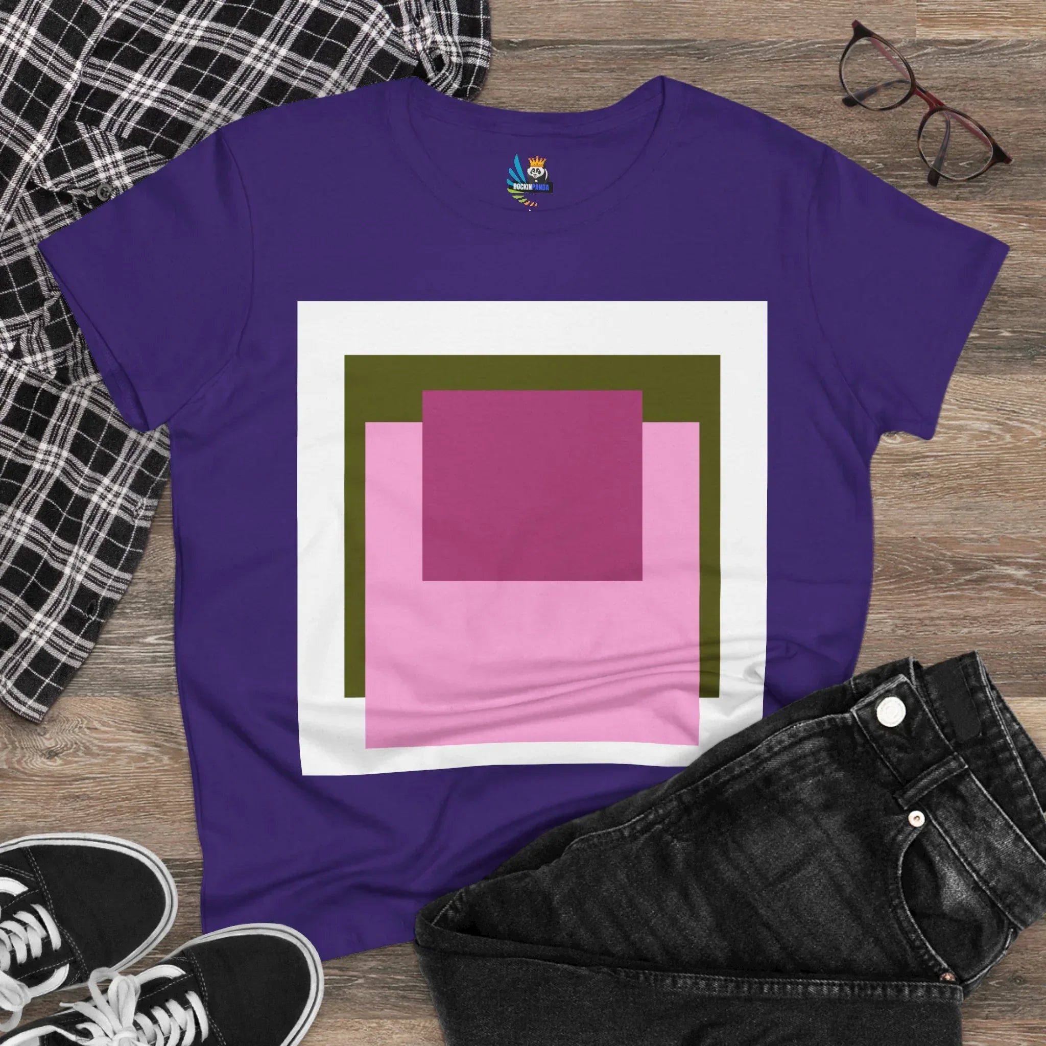 T-Shirt - Pink Rose Granny Quadruple Square Women&