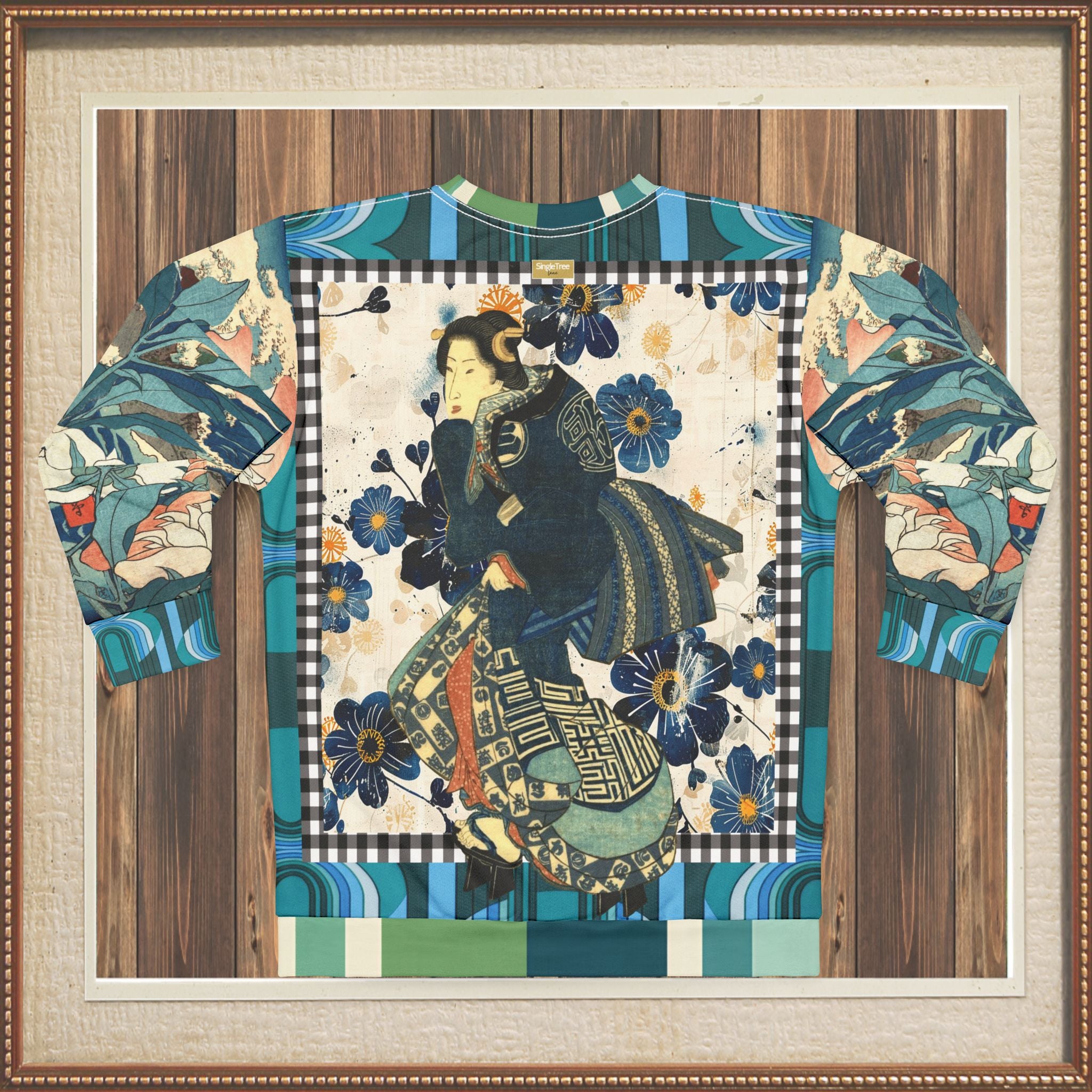 Femme Fatale in Blue Robe Japanese Block Art Unisex Sweatshirt (Gold Label)