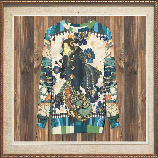 Femme Fatale in Blue Robe Japanese Block Art Unisex Sweatshirt (Gold Label)