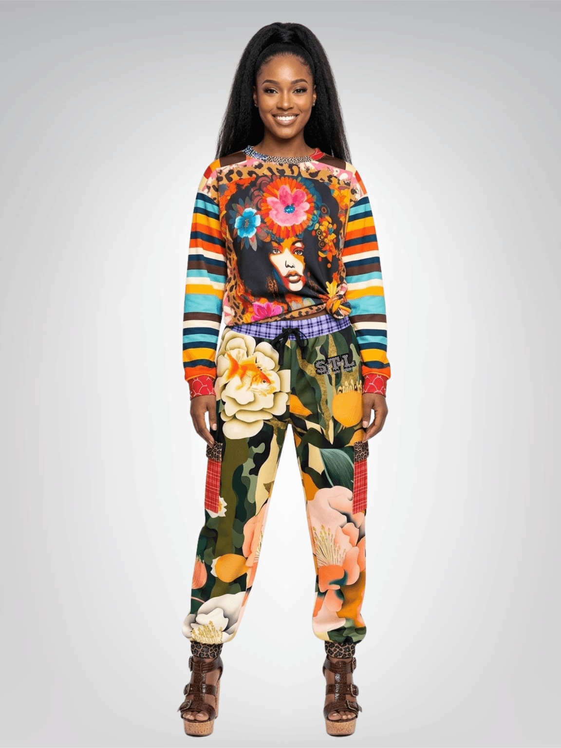 Gold Fish in Garden Floral Splendor Eco-Poly Cargo Joggers