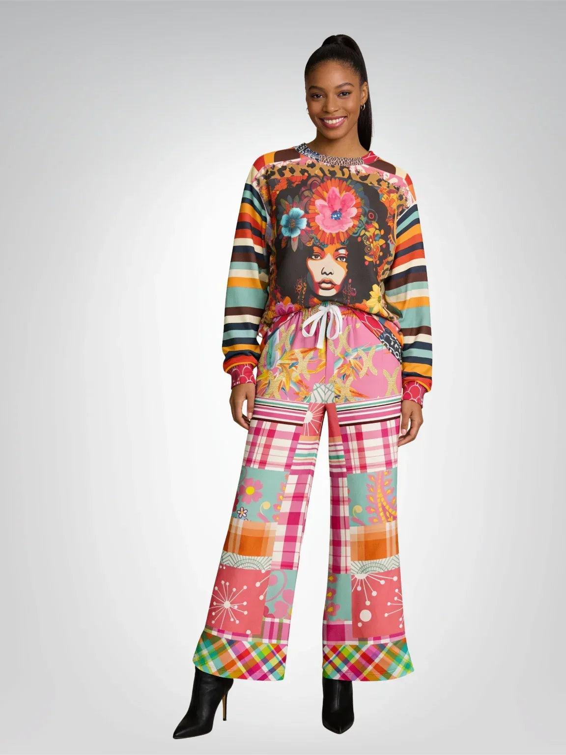 Pink Calypso Floral Patchwork Eco-Poly Wide Leg Pants
