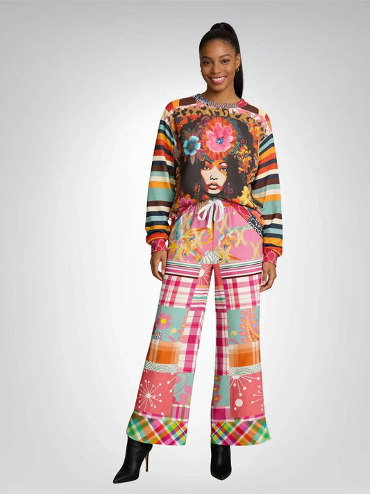 Pink Calypso Floral Patchwork Eco-Poly Wide Leg Pants