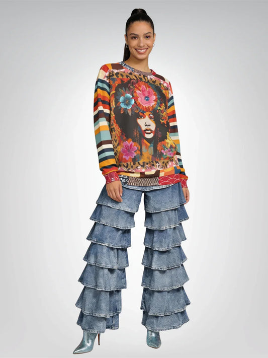 1970s Natural Woman Rugby Stripe Unisex Sweatshirt (Gold Label)