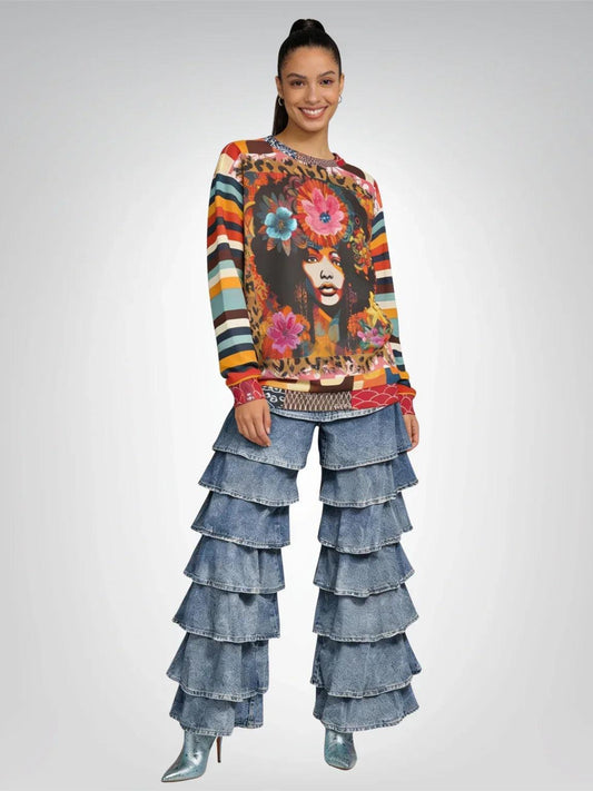 1970s Natural Woman Rugby Stripe Unisex Sweatshirt (Gold Label)