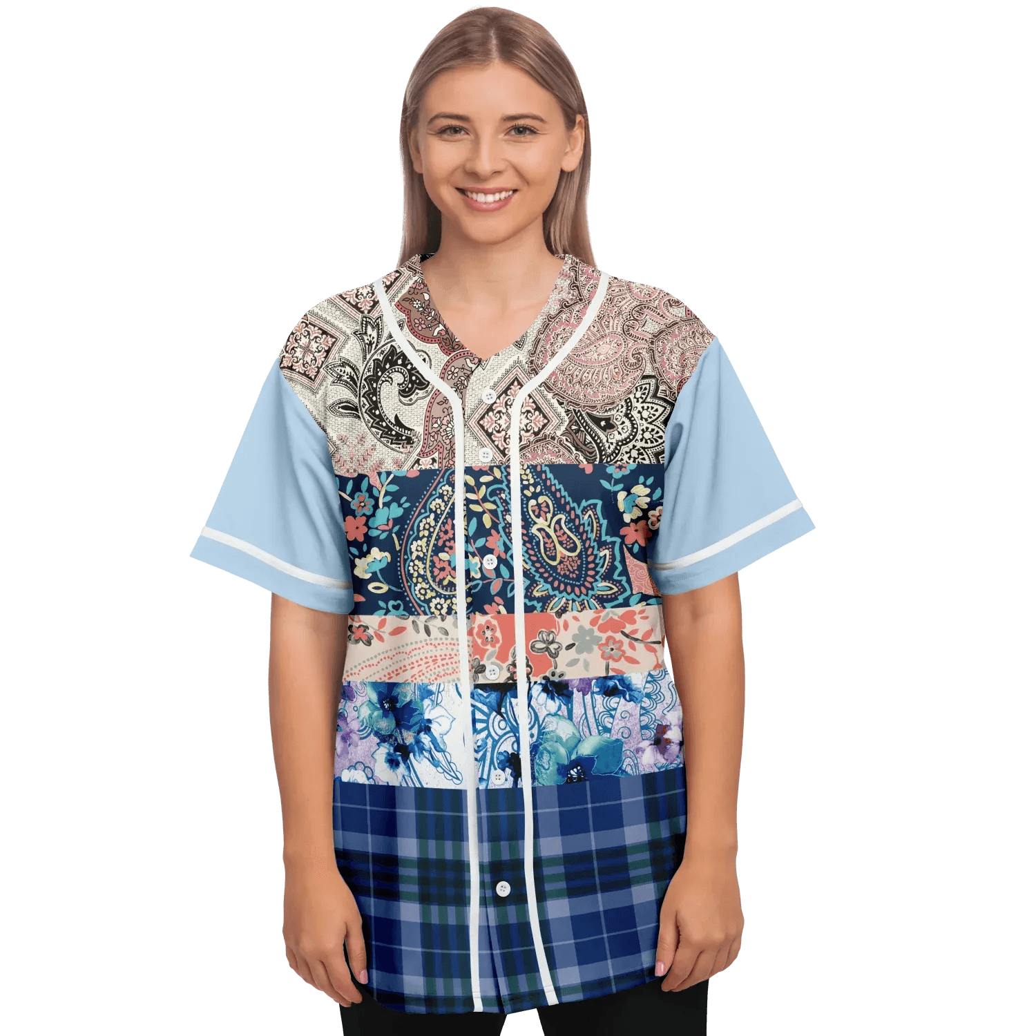 Dolores Park Paisley Print Short Sleeve Eco-Poly Baseball Jersey