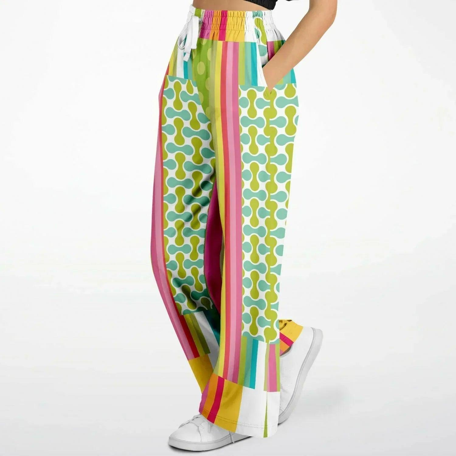 Green Anjou Pear Hobo Patchwork Eco-Poly Wide Leg Pants