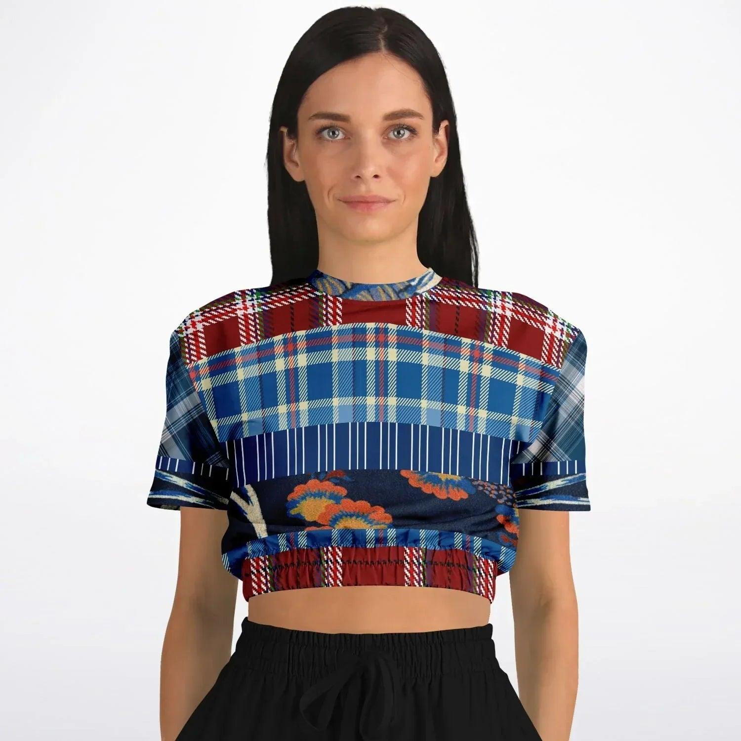 Andromeda Blue Plaid Cropped Sweater Pullover