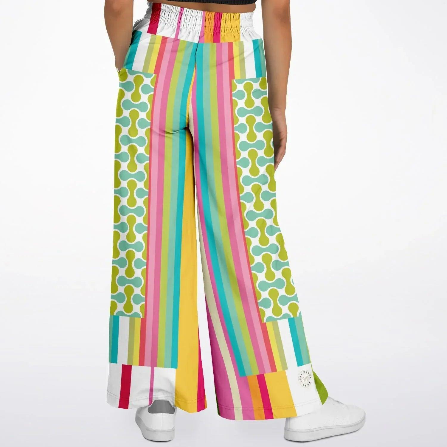 Green Anjou Pear Hobo Patchwork Eco-Poly Wide Leg Pants