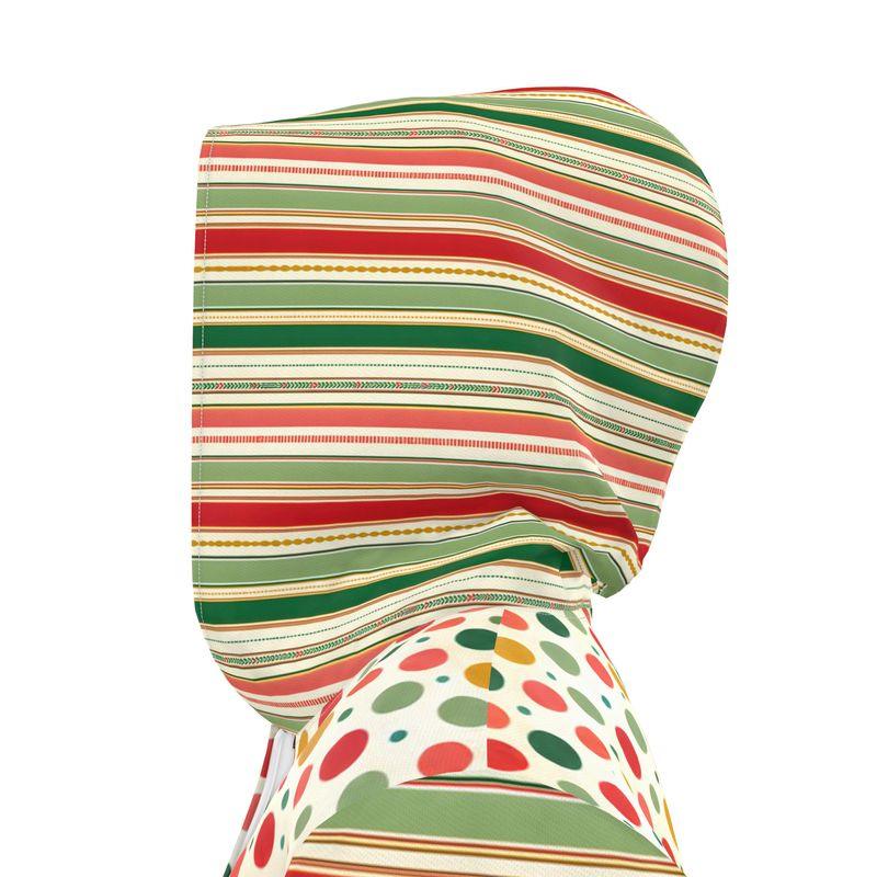 Orange and Green Maharani Stripes & Dots Womens Hooded Rain Jacket