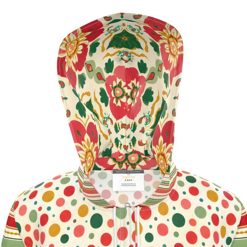 Orange and Green Maharani Stripes & Dots Womens Hooded Rain Jacket
