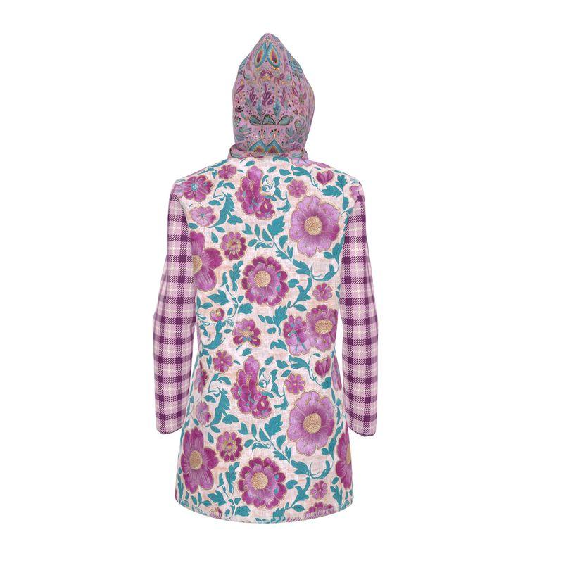 Pink Maharani Floral and Plaid Womens Hooded Rain Jacket