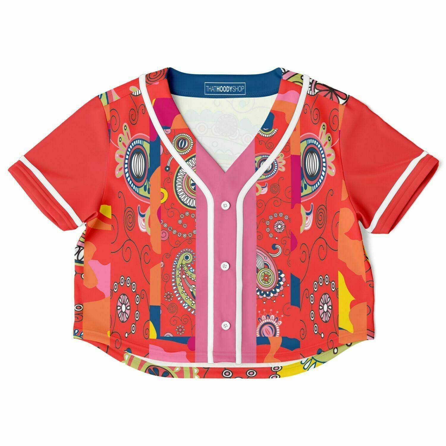 Chili Pepper Camo Paisley Eco-Poly Cropped Button Front Jersey