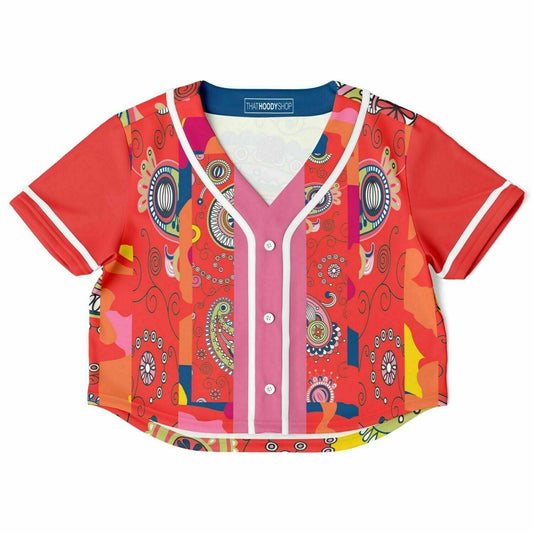 Chili Pepper Camo Paisley Eco-Poly Cropped Button Front Jersey