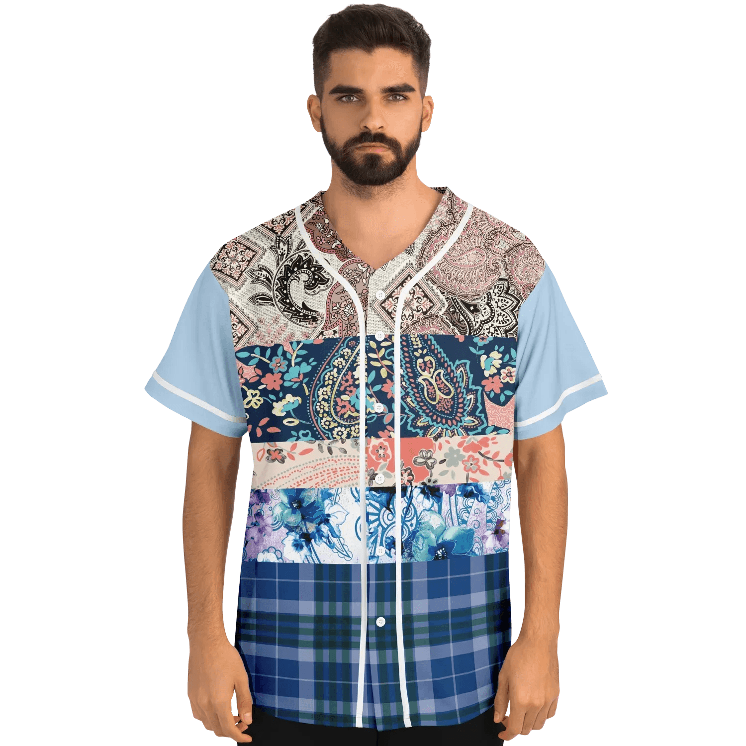 Dolores Park Paisley Print Short Sleeve Eco-Poly Baseball Jersey