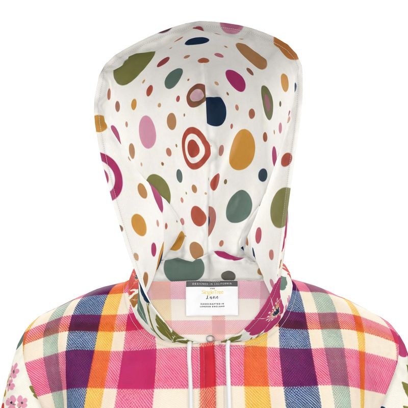 Bloom Baby Bloom in Plaid Floral Dots Womens Hooded Rain Jacket