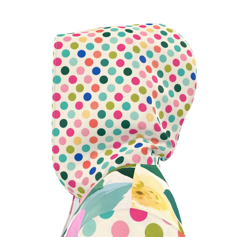 Paris in Full Bloom Floral and Dots Womens Hooded Rain Jacket
