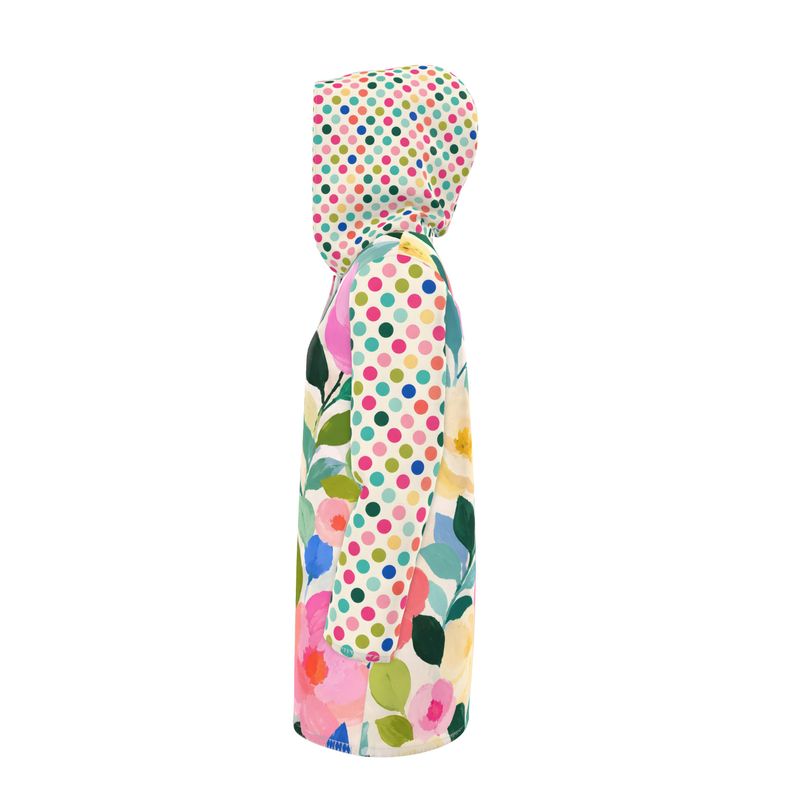 Paris in Full Bloom Floral and Dots Womens Hooded Rain Jacket