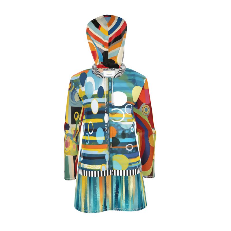 Greek Isles in Abstract & Stripe Womens Hooded Rain Jacket