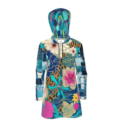 Ophanim Animal Print Floral Patchwork Womens Hooded Rain Jacket