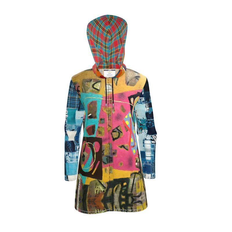 Walking in Geometric Colorblock Womens Hooded Rain Jacket
