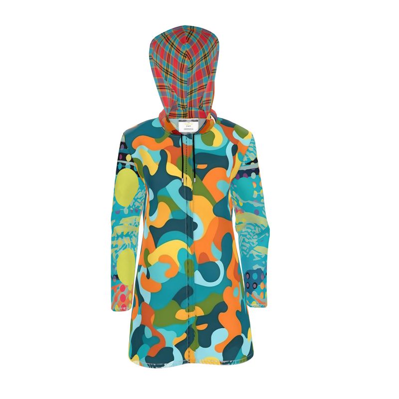 Electric Blue Bahama Camouflage Womens Hooded Rain Jacket