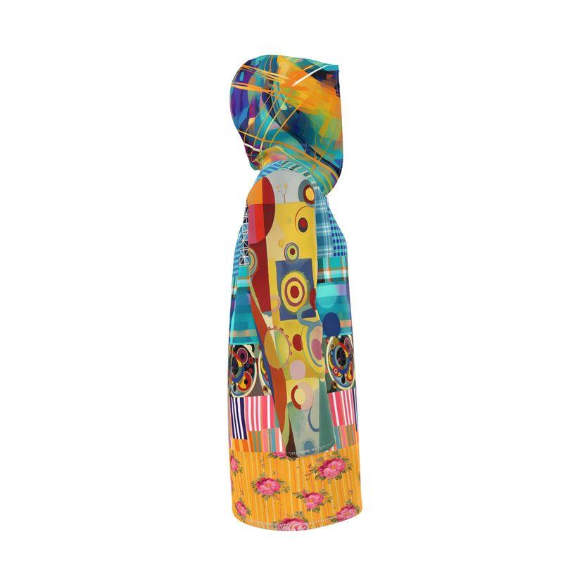 Electric Kaleidoscope Daydream Patchwork Womens Hooded Rain Jacket