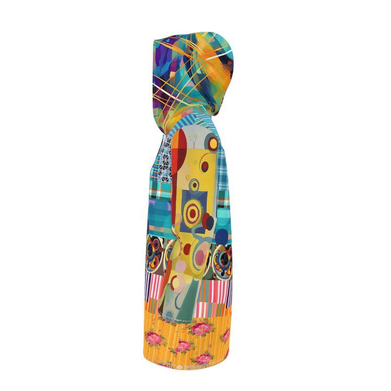 Electric Kaleidoscope Daydream Patchwork Womens Hooded Rain Jacket