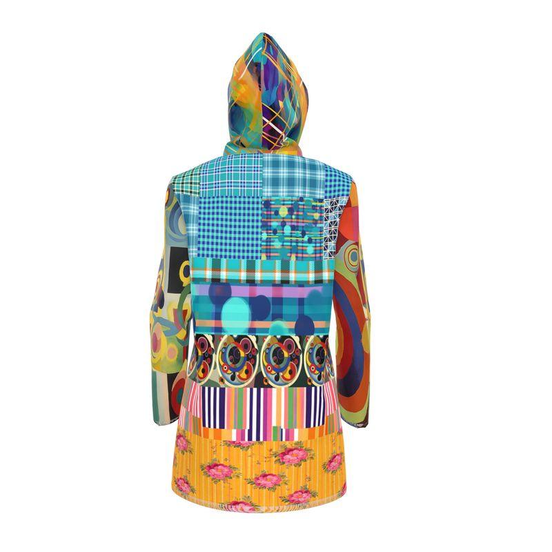 Electric Kaleidoscope Daydream Patchwork Womens Hooded Rain Jacket