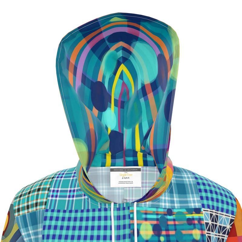 Electric Kaleidoscope Daydream Patchwork Womens Hooded Rain Jacket