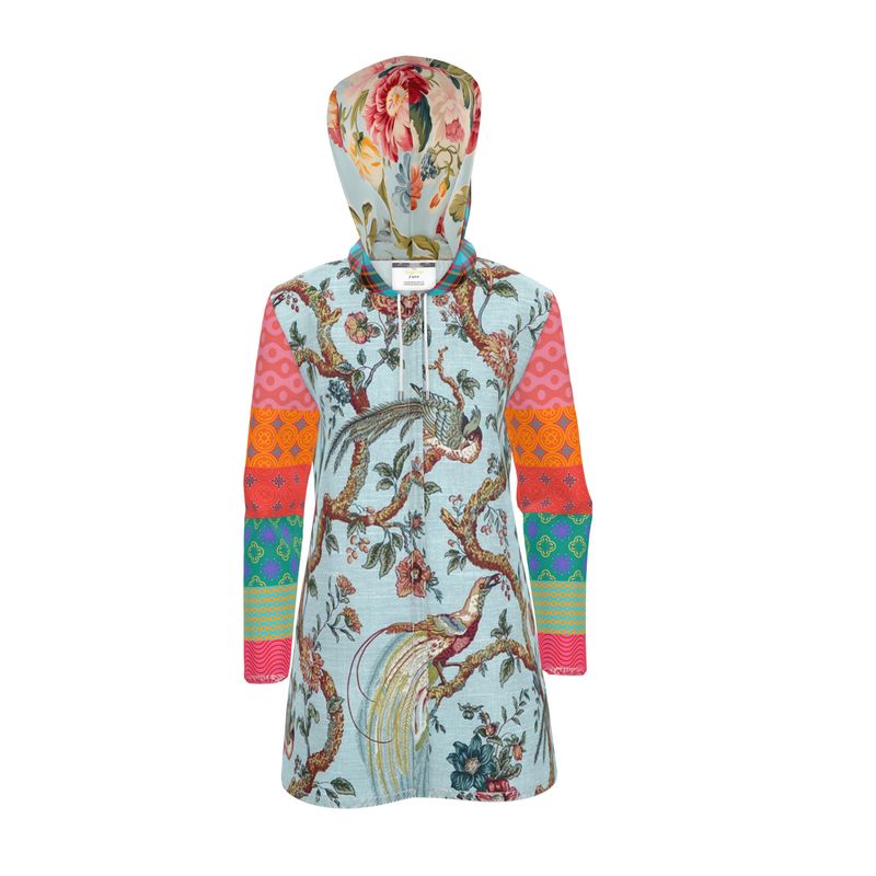 Secret Garden in Blue Chinoiserie Womens Hooded Rain Jacket