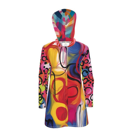 Color Riot Abstract Swirl Womens Hooded Rain Jacket