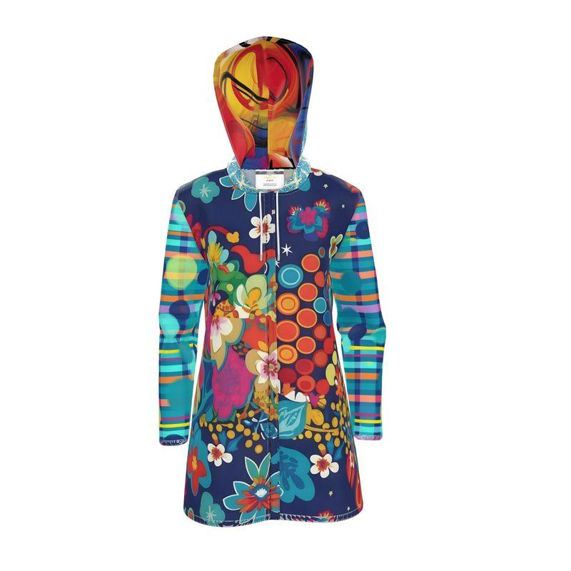 Midnight Electric Garden Party Womens Hooded Rain Jacket